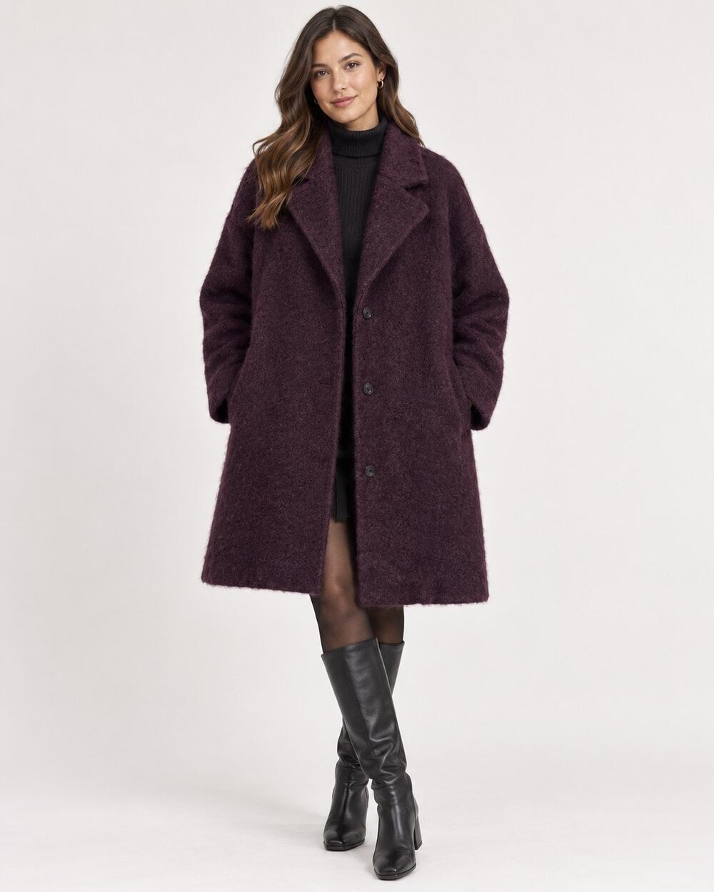 Eileen Fisher Women's Purple Textured Boucle Long Coat Size L